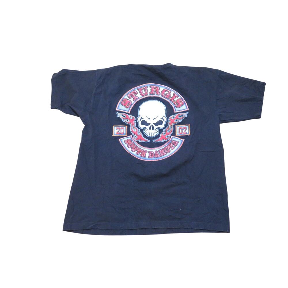 Sturgis 2002 Skull Double Sided Graphic Black T-shirt sz XL Lightning Clothing
